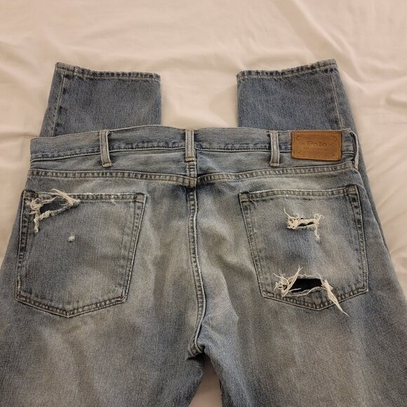 38 x 32 Polo Ralph Lauren Sullivan Slim Distressed Repaired Timeworn Rips Frays - Picture 11 of 16